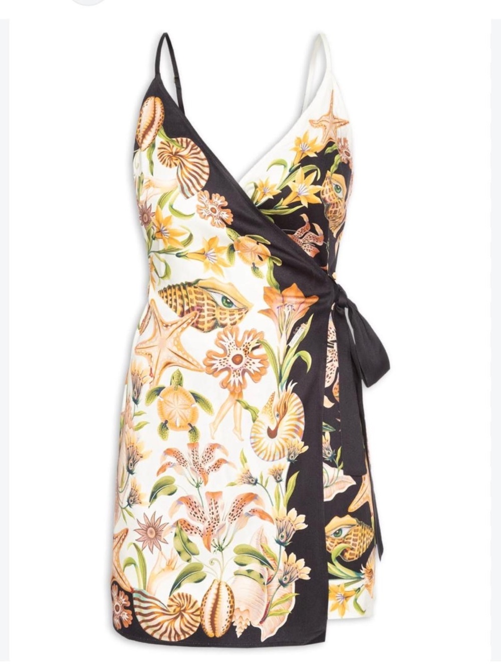 Farm Rio- Floral Seashell Wrap Mini Dress - White & Black - new without tag!